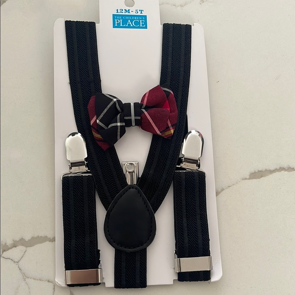 The Children's Place Black Suspenders and Red Plaid Bow Tie Set 12m-5t